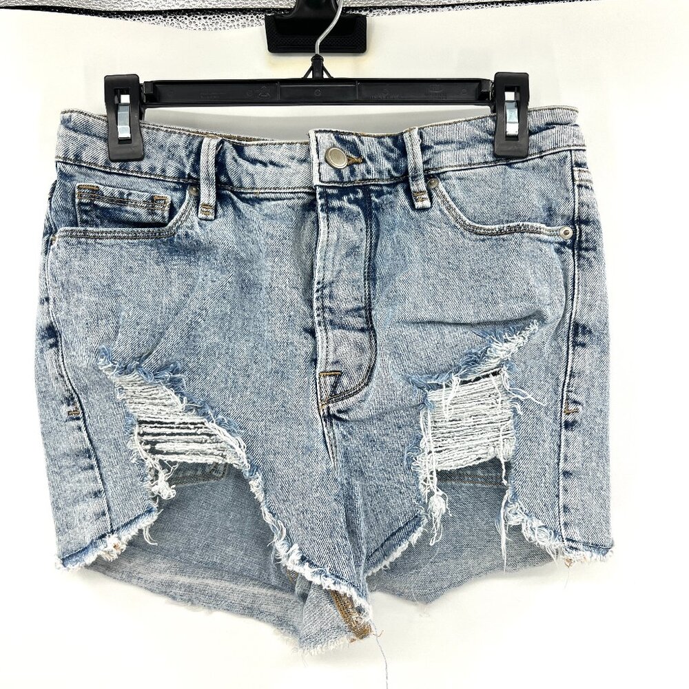 Good American Bombsell Distressed Stretch Jean Shorts Women's 29